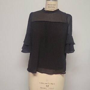 Monteau Black Ruffle Sleeve Blouse, Size S